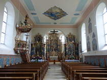 Schrzingen, barocke Altre mit Altarbildern von Joseph Firtmair in der St. Gallus Kirche, erbaut bis 1740 (21.05.2017)