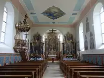 Sch�rzingen, barocke Alt�re mit Altarbildern von Joseph Firtmair in der St. Gallus Kirche, erbaut bis 1740 (21.05.2017)