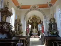 Egenhausen, barocke Kanzel und Alt�re in der St. Johannes Kirche, Stuck von Simon Helmuth, Fresken von Johann Peter Herrlein (27.05.2017)