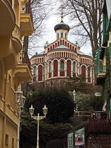 Die russisch-orthodoxe Kirche des Heiligen Wladimir in Marienbad am 21. Februar 2020
Diese Kirche wurde erbaut in den Jahren 1900-1902, ersetzte den russisch-orthodoxen Betsaal, der seit 1878 im Rathausgebude war.
