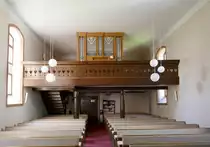 Bischoffingen am Kaiserstuhl, Blick zur Orgelempore in der Kirche St.Laurentius, M�rz 2020