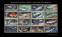 Bremerhaven. ber den 16 Tren der Fischpackhalle XIV sind Keramiken mit der Abbildung von Fischen zu sehen, die vom Keramiker Willi Ohler geschaffen wurden. Die Kollage zeigt die verschiedenen Keramiken. 19.04.2020