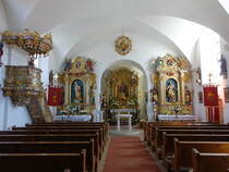 Deinschwang, Innenraum der kath. Pfarrkirche St. Martin, Hochaltar von 1750, Seitenaltre um 1700 (11.06.2017)