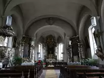 Retzbach, barocker Innenraum von Balthasar Neumann in der Pfarrkirche St. Laurentius, erbaut von 1736 bis 1740 (15.08.2017)