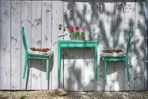 Wanddekoration an der Strandhalle in Arnis an der Schlei. Aufnahme: 11. Mai 2020.