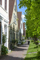 Giebelhuser an der Langen Strae in Arnis, die kleinste Stadt Deutschlands. Aufnahme: 11. Mai 2020.