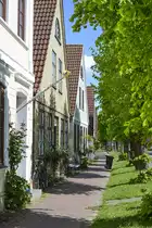 Giebelhuser an der Langen Strae in Arnis, die kleinste Stadt Deutschlands. Aufnahme: 11. Mai 2020.