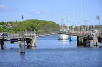 Die Holzbr�cke am Eckernf�rder Binnenhafen. Aufnahme: 11. Mai 2020.