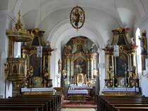 Lengenfeld, barocker Innenraum der Pfarrkirche St. Martin, Hochaltarbild von G. Asam (20.08.2017)