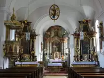 Lengenfeld, barocker Innenraum der Pfarrkirche St. Martin, Hochaltarbild von G. Asam (20.08.2017)