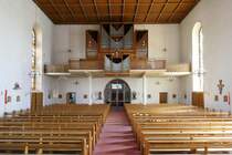 Ichenheim, Blick zur Orgelempore in der Kirche St.Nikolaus, Mai 2020