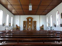 Ndlingen, Innenraum der kath. Pfarrkirche St. Kilian, erbaut im 14. Jahrhundert, neues Langhaus erbaut 1858 (07.07.2018)