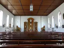 N�dlingen, Innenraum der kath. Pfarrkirche St. Kilian, erbaut im 14. Jahrhundert, neues Langhaus erbaut 1858 (07.07.2018)