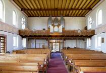 Eckartsweier, Blick zur Orgelempore in der evangelischen Kirche, Mai 2020
