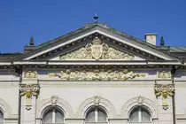 Koszalin, Pommern: Detailaufnahme von der Fassade des K�sliner Museum. Aufnahme: 16. August 2020.