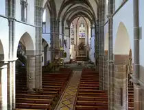 Sch�nau i.W., Blick von der Orgelempore zum Altar in der kath. Pfarrkirche, Juli 2020