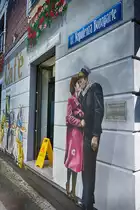 Fassadenmalerei an der Ulica Stefana Starzyńskiego (bis 1945 Bachstra�e) in Słupsk (Stolp) in Hinterpommern. Aufnahme: 20. August 2020.