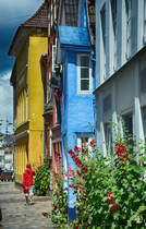 Bunte Huser an der Norderstrae in Flensburg. Aufnahme: 11. Juli 2020.