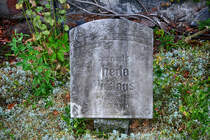 Darłowo (Rgenwalde) in Hinterpommern: Grabstein aus deutscher Zeit an der Marienkriche. Aufnahme: 22. August 2020.