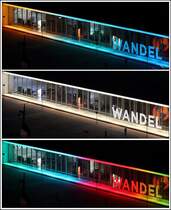  The Frame  umrahmt und beleuchtet seit dem 30.09.2020 mit seinem sich wechselnden Farbenspiel in den Abendstunden die Fensterfront des Bangert-Baus des Deutschen Schifffahrtsmuseums in Bremerhaven. Geschaffen wurde die dauerhafte Lichtinstallation von der Fa. Westermann Kommunikation gemeinsam mit dem Lichtdesigner Dirk Mailnder und der Fa. Lightlife. Hier sind drei der vielfltigen Farbkombinationen zu sehen. 01.10.2020