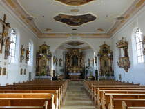 Oberroth, neubarocker Ausstattung von 1903  in der Pfarrkirche St. Stephan, Fresken von Leonhard Thoma, Altre von Georg Saumweber, gotisches Kruzifix von 1520, Apostelfiguren von 1710 (08.11.2020)