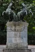 Eine Pferdebronze im Bavariapark von M�nchen. (August 2020)