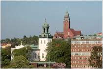Carl Johans Kyrka (im Vordergrund und im Stadtplan markiert) und Masthuggskyrkan, auf einer Anhhe westlich des Gteborger Zentrums gelegen. 10.05.2008