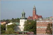 Carl Johans Kyrka (im Vordergrund und im Stadtplan markiert) und Masthuggskyrkan, auf einer Anh�he westlich des G�teborger Zentrums gelegen. 10.05.2008