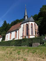Unterebersbach, Wallfahrtskirche Maria Verkndigung, nachgotische Saalkirche, erbaut um 1600 (08.07.2018)
