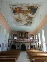 J�hlingen, Orgelempore und Deckengem�lde in der St. Martin Kirche (12.08.2017)