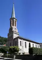 Zell i.W., die evangelische Kirche, 1887-88 im neoromanischen Stil erbaut, 1956-60 Neugestaltung des Innenraumes, Juli 2020