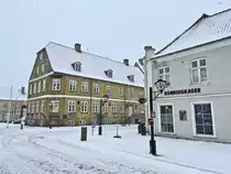 Das Hotel der Herrnhuter Brdergemeinde in Christiansfeld (Nordschleswig). Wegen der auergewhnlich gut erhaltenen Siedlung der Herrnhuter Brdergemeine besitzt der Ort seit 2015 den Status eines Unesco-Weltkulturerbes. Aufnahme: 3. Februar 2021.