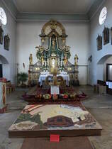 Ludwag, Hochalter in der kath. Pfarrkirche St. Johannes der Tufer (13.10.2018)