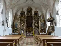 Sammarei, Altarwand von 1645 in der Wallfahrtskirche Maria Himmelfahrt, Altarbilder von Matth�us Lettenpichler (20.10.2018)