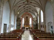 Sulzbach am Inn, Netzrippengew�lbe und Hochaltar von 1667 in der St. Stephanus Kirche (21.10.2018)