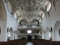 Aulendorf, Orgelempore mit Walcker Orgel in der kath. Pfarrkirche St. Martin (05.04.2021)