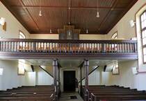 Seefelden, Blick zur Orgelempore in der evangelischen Kirche, April 2021