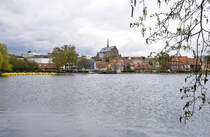 Blick auf die Innenstadt von Hadersleben (dnisch: Haderslev) vom Stadtpark Damparken. Aufnahme: 5. Mai 2021.