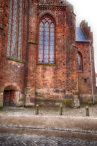 Detailaufnahme des Haderslebener Doms in Nordschleswig. Die Architektur der Kirche ist von der norddeutschen Backsteingotik geprgt. Aufnahme: 5. Mai 2021.