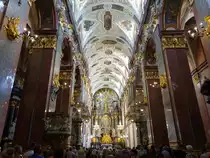 Tschenstochau, barocker Innenraum der Maria Himmelfahrt Kirche, Hochaltar von Adam Karinger (19.06.2021)