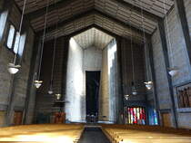 Wrzburg, Altar in der Pfarrkirche St. Johannis, die Plastik Christus als Weltenrichter stammt vom Mnchner Bildhauer Helmut Ammann (21.02.2021)