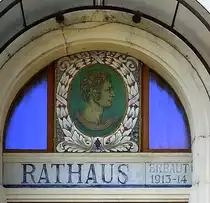 Bohlsbach, das Bild im Eingang zum Rathaus zeigt den 1779 hier geborenen Lorenz Oken, ber�hmter Naturforscher und Gr�nder der Universit�t Z�rich, Sept.2021