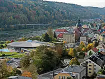 25. Oktober 2021, Blick vom Historischer Personenaufzug Elbaufw�rts in Bad Schandau.