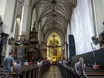 Gdansk / Danzig, Sterngewlbe in der St. Nikolai Kirche, Hochaltar von 1643, Altarbild von August Ranisch (02.08.2021)