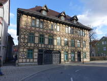 Meiningen, Obermhle in der Anton Ulrich Strae, erbaut 1602 (26.02.2022)