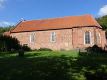 Tossens, evangelische Kirche St. Bartholomus, erbaut im 14. Jahrhundert (08.10.2021)
