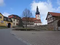 Helmarshausen, evangelische Dorfkirche am Markt, erbaut von 1736 bis 1752 (26.02.2022)