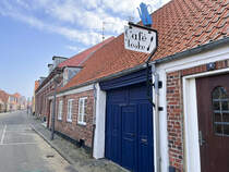 Cafe Teske (deutsch Cafe Teelffel) in der Kleinstadt Ringkbing. Aufnahme: 25. Mrz 2022. 