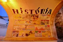 Die Geschichte von Lissabon in einem Comic erz�hlt, so gesehen Mitte Januar 2017 am Eingang zu einer �ffentlichen Toilette in Lissabon.