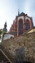 Blick  von hinten  auf die im romanischen Stil erbaute Liebfrauenkirche in Koblenz. (September 2013)